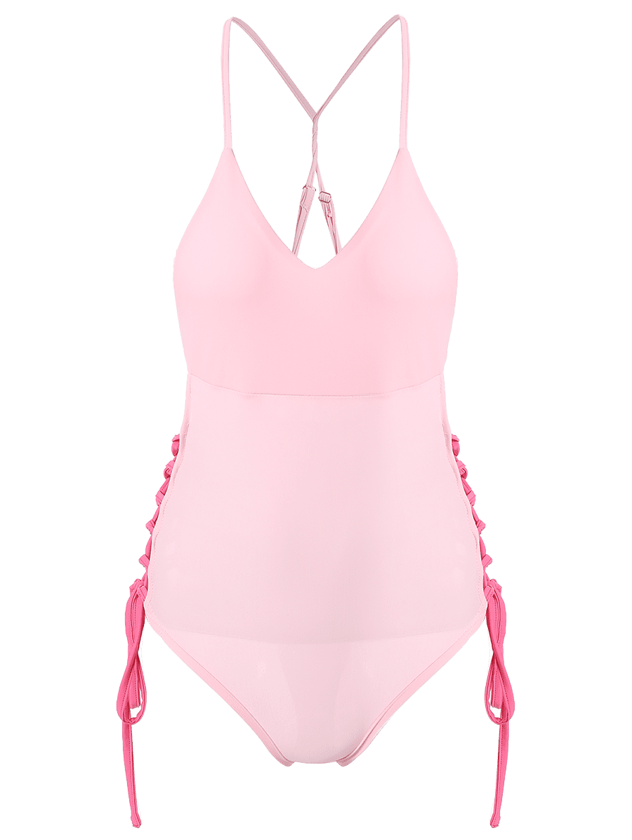 

Cami Lace-Up High Cut One-Piece Swimwear, Pink