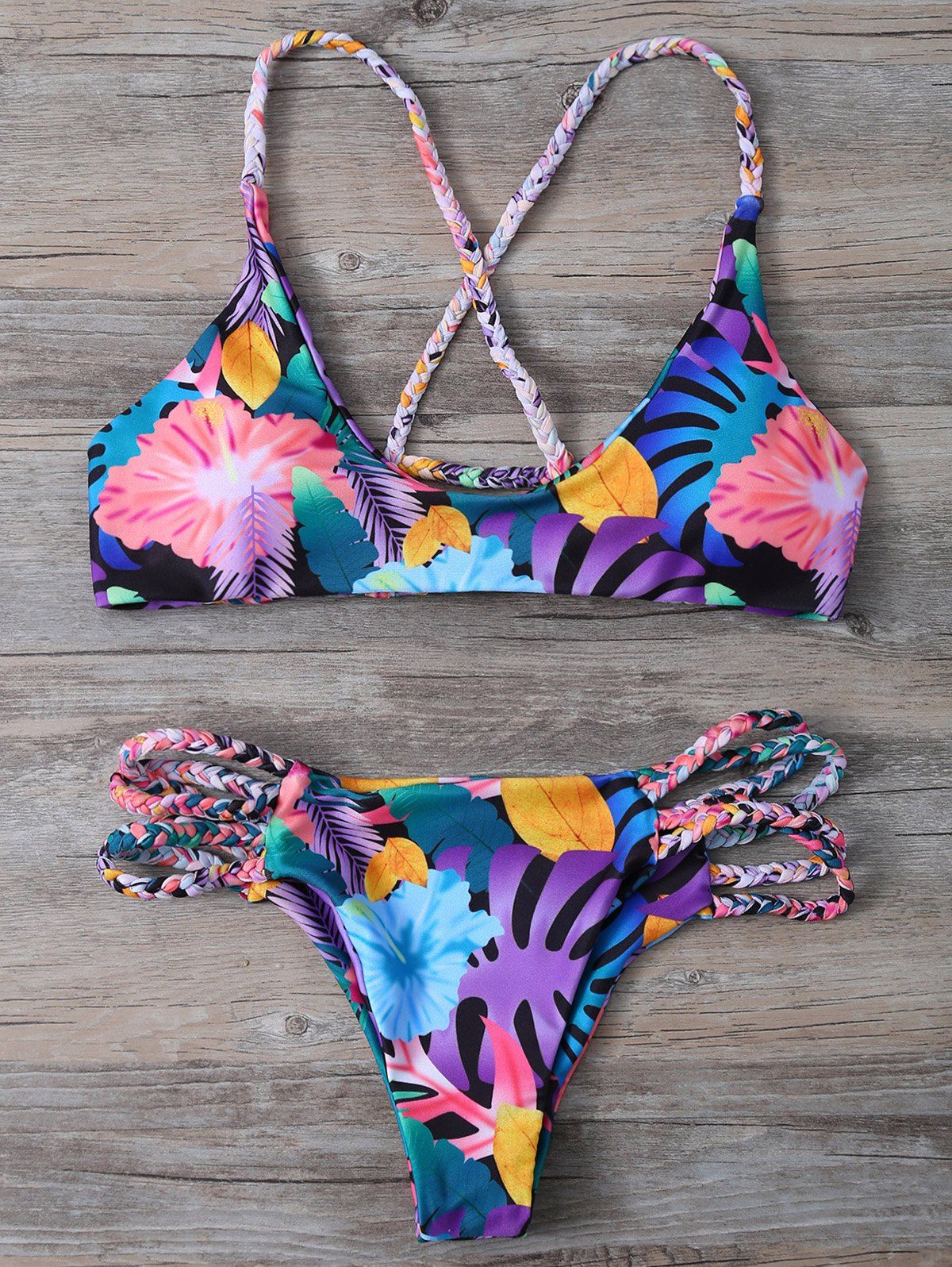 

Floral Cutout Crosscriss Bikini Set, Colormix