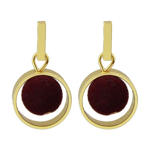 

Small Pom Hollow Out Circle Pendant Earrings, Wine red