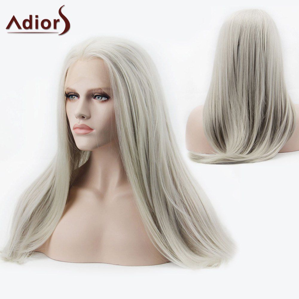 17% OFF] 2020 Adiors Side Parting Long Silky Straight Synthetic Lace Front  Wig In SILVER WHITE | DressLily