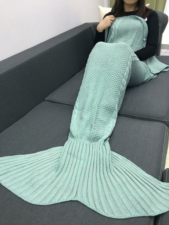 Couverture Style Queue de Sirène Tricotée au Crochet Confortable - Vert Menthe 