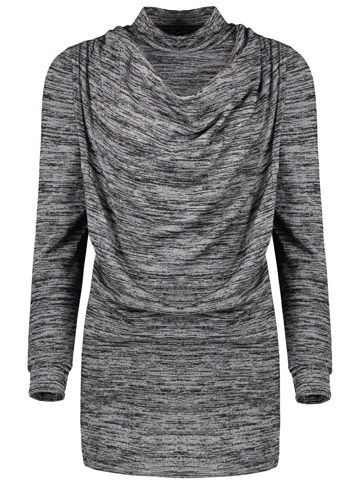 

Cowl Neck Heathered Long Sleeve Mini Dress, Deep gray