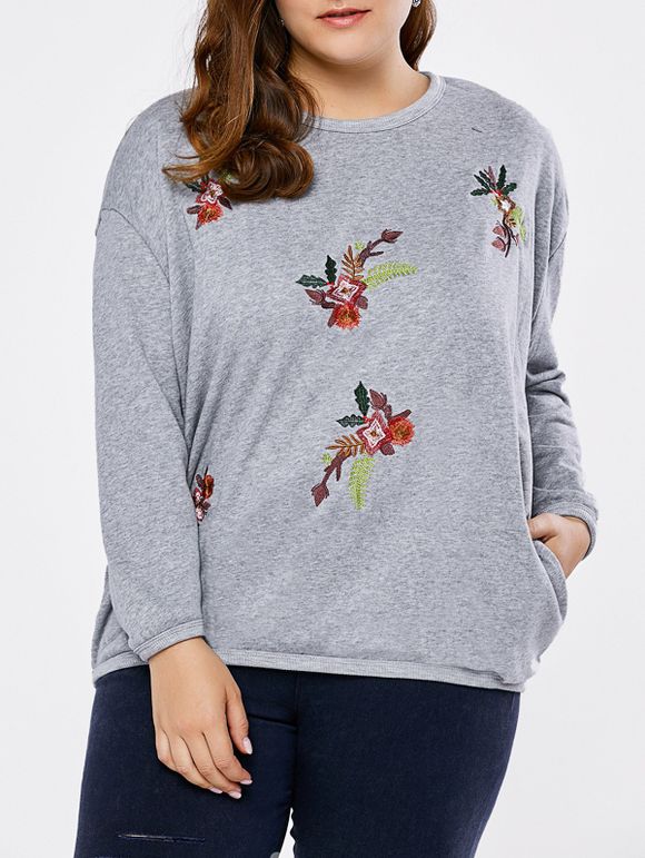 Plus Size Floral Sweatshirt - Gris ONE SIZE