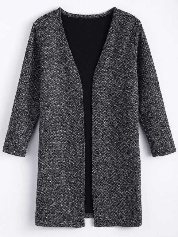 Plus Size Coat front ouvert Tweed - Gris Noir 2XL
