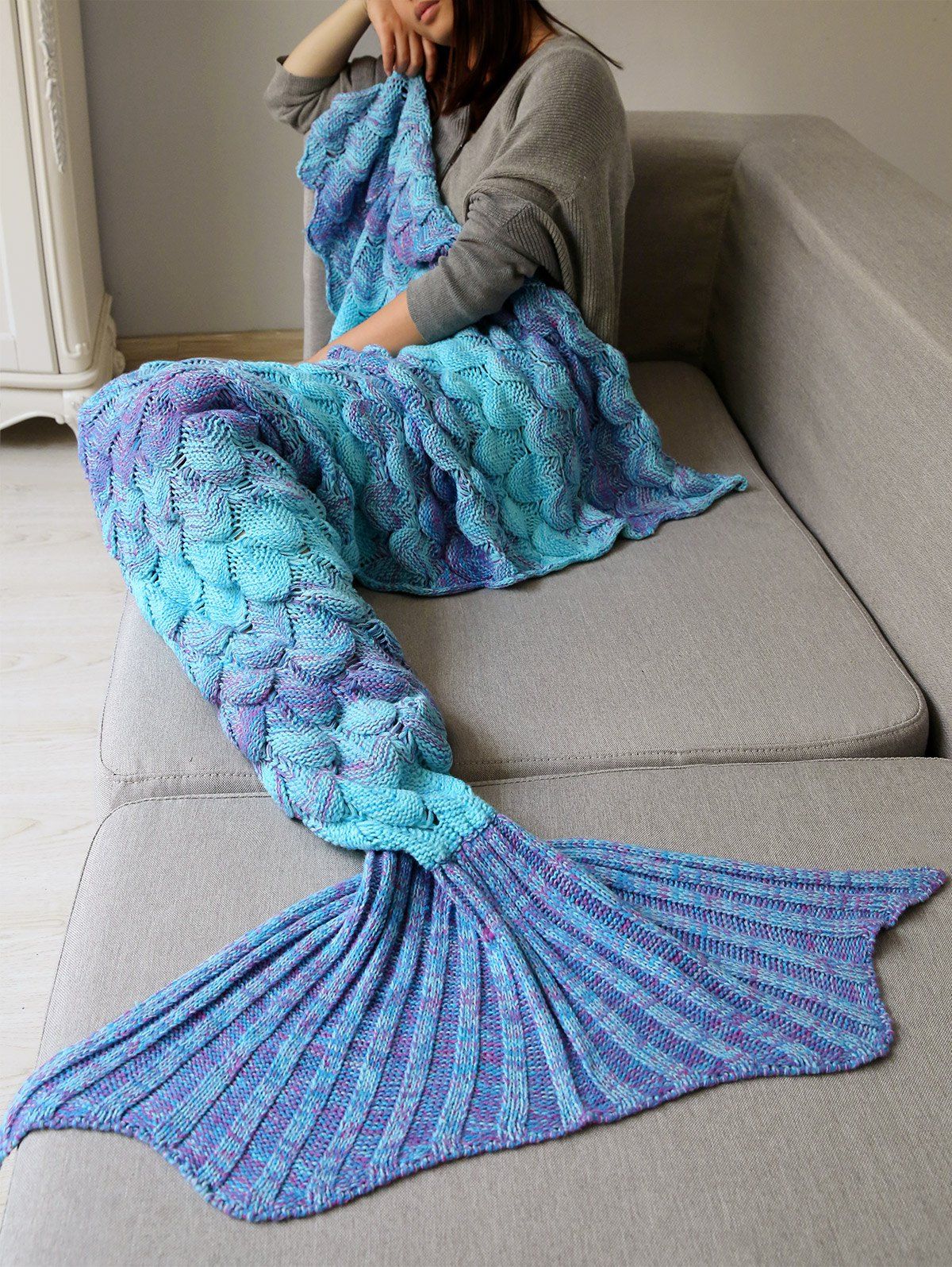 2018 Ombre Crochet Fish Scale Wrap Mermaid Blanket COLORMIX In Blankets