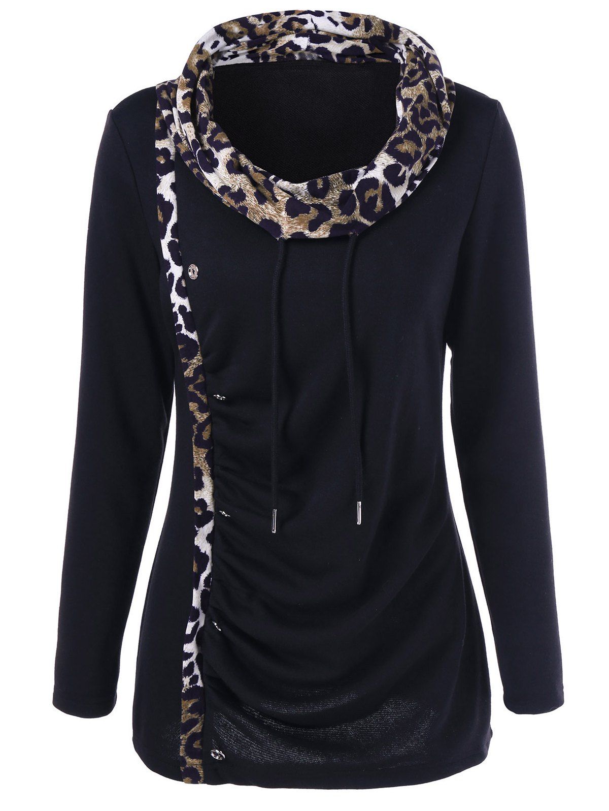 [17% OFF] 2021 Leopard Trim Drawstring T-Shirt In BLACK | DressLily