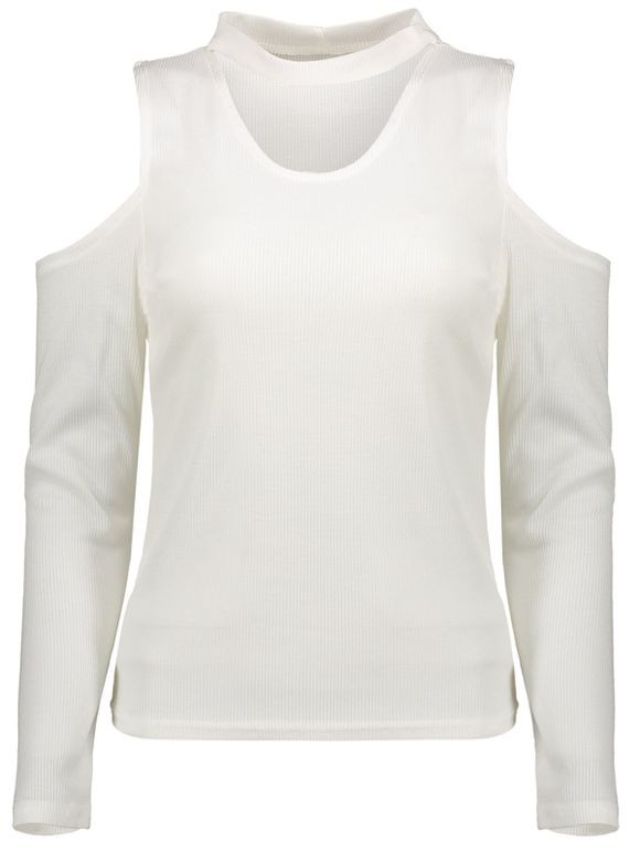 T-shirt manches longues col V épaules dénudées - Blanc M