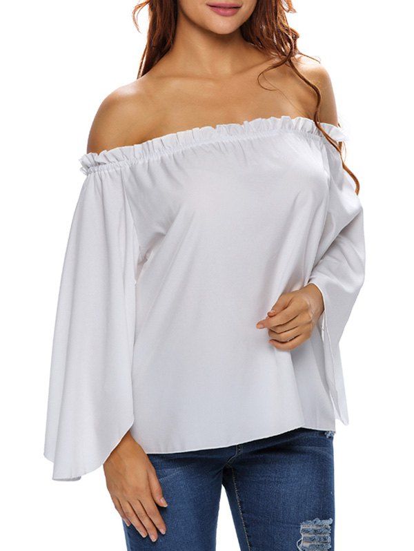 [17% OFF] 2021 Off The Shoulder Bell Sleeve Top In WHITE | DressLily