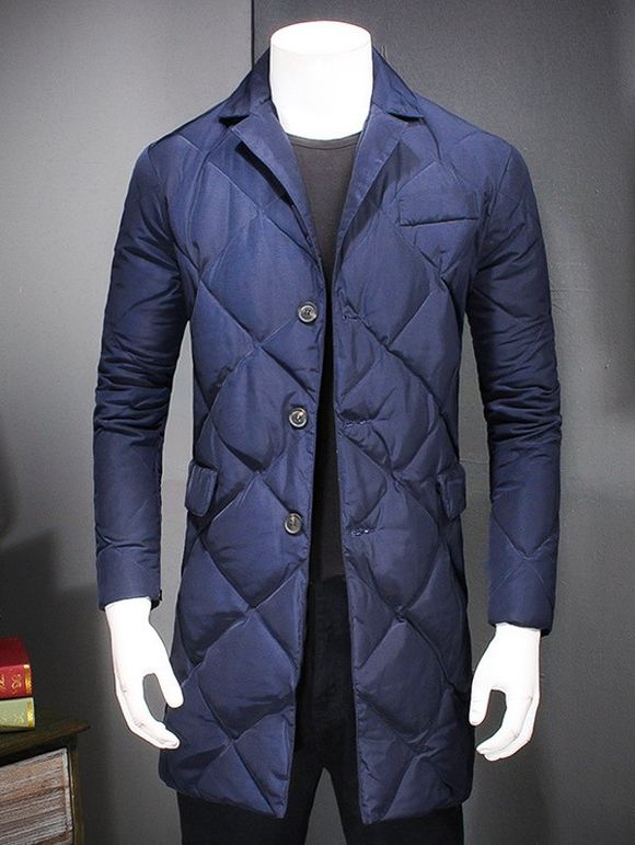 Manteau matelassé et boutonné à losange t col revers - Bleu profond XL