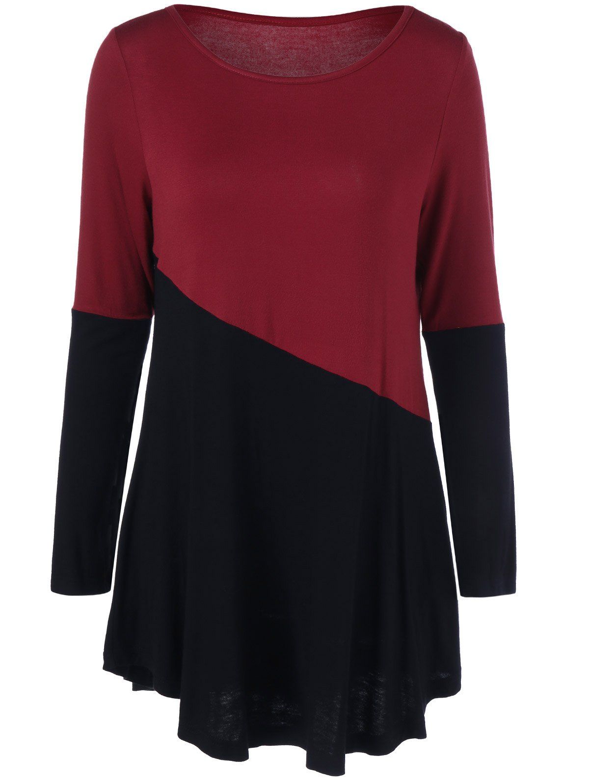 [41% OFF] 2021 Color Block Longline T-Shirt In RED/BLACK | DressLily