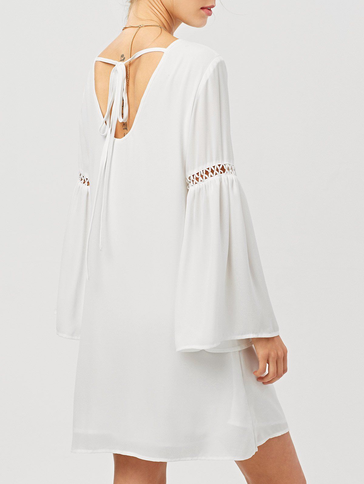 

Flare Sleeve Cut Out A-Line Dress, White