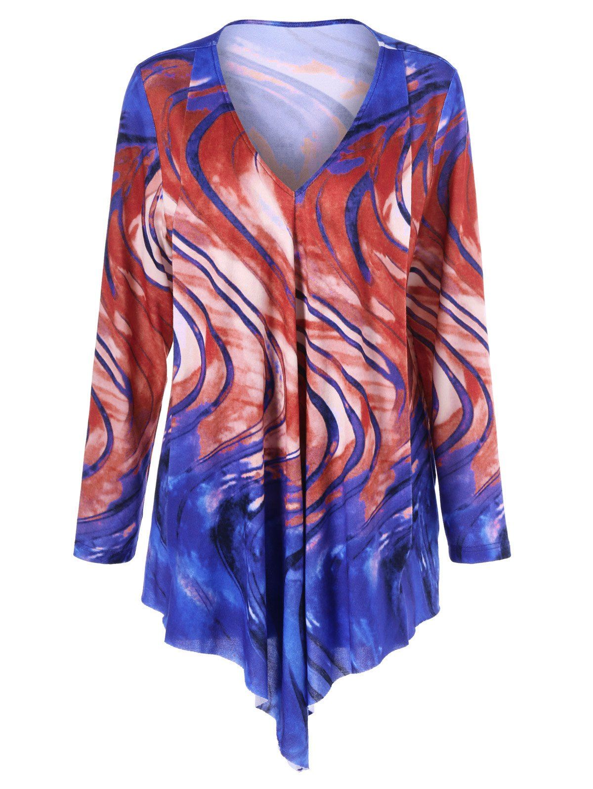 

Tie Dye Plus Size Asymmetrical Tee, Blue and red