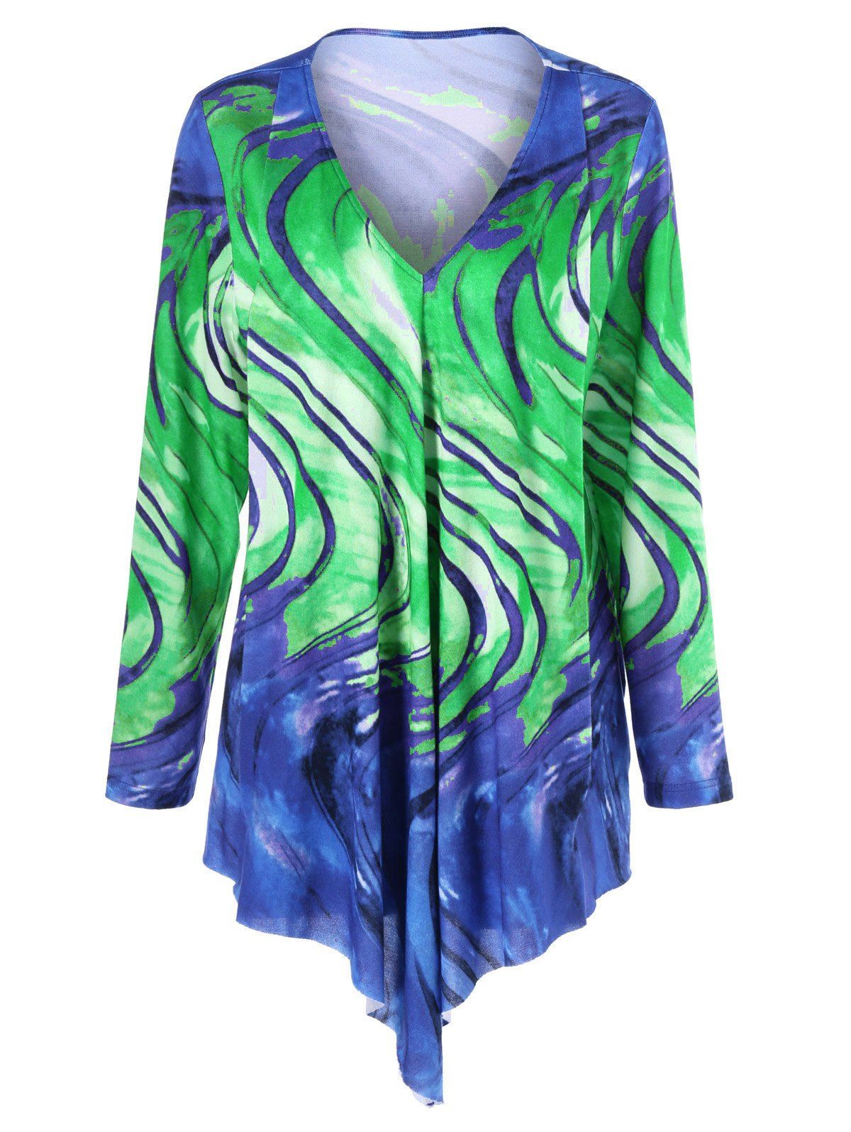 

Tie Dye Plus Size Asymmetrical Tee, Blue and green