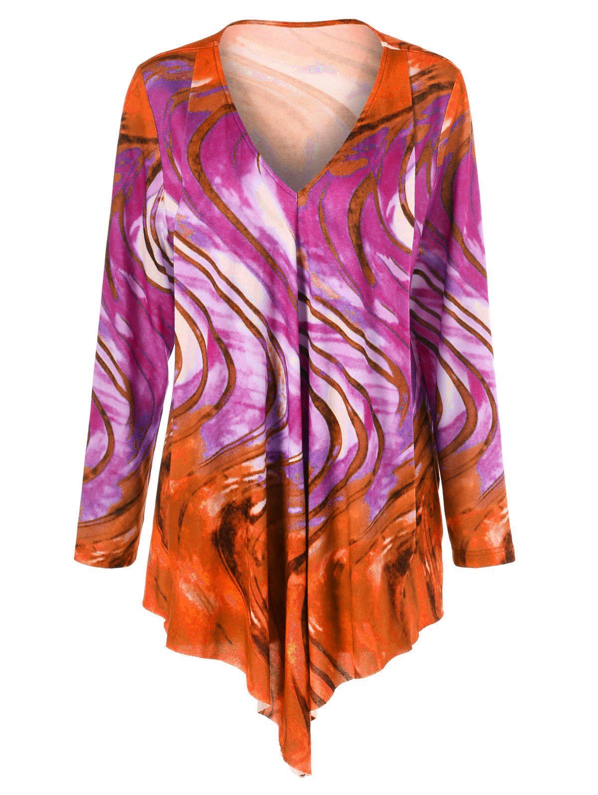 

Tie Dye Plus Size Asymmetrical Tee, Rose and orange