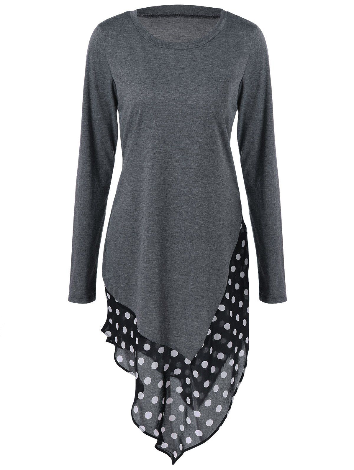 

Asymmetrical Polka Dot Long Sleeve Tee, Deep gray