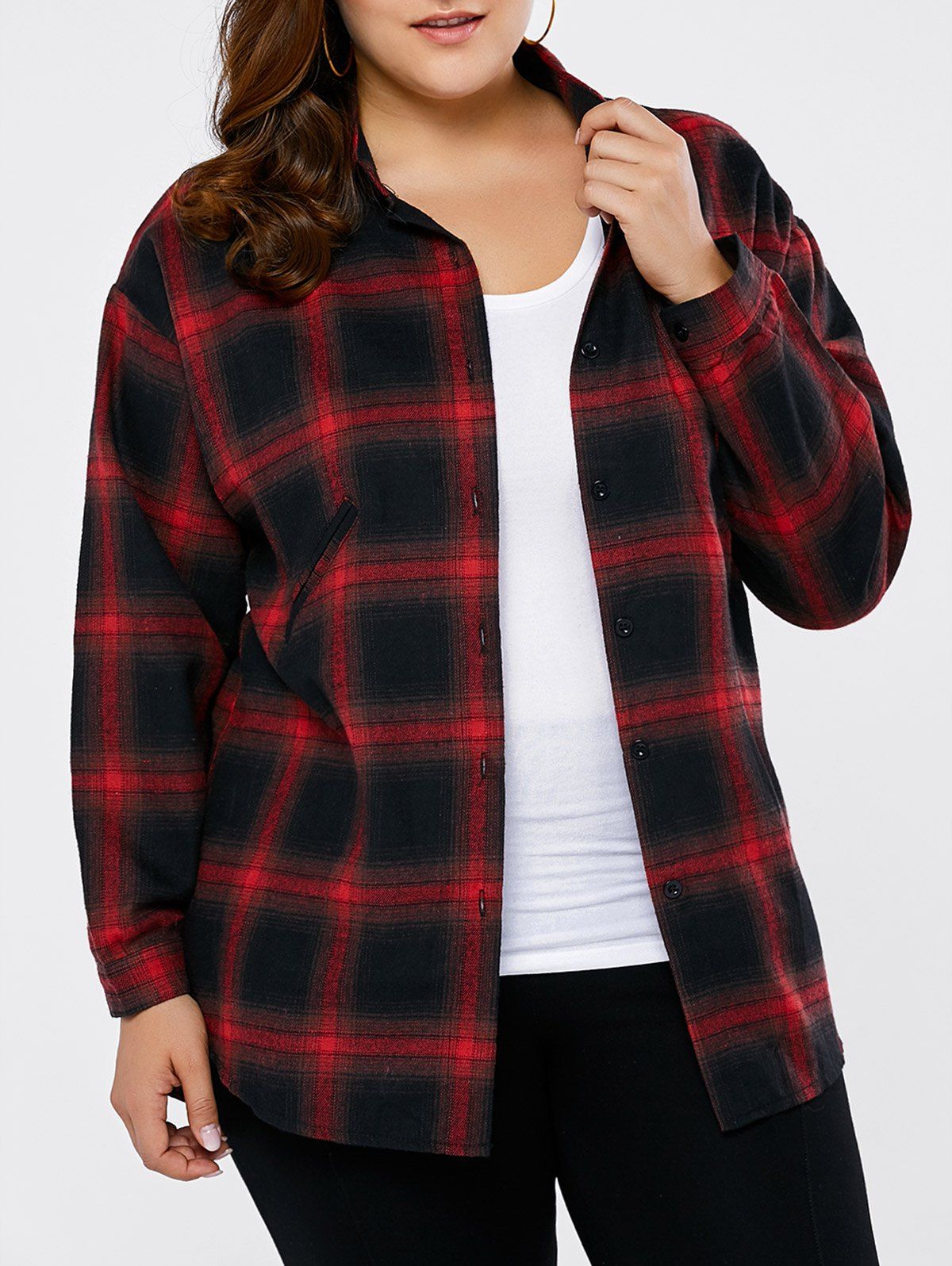 womens plus size red plaid shirt