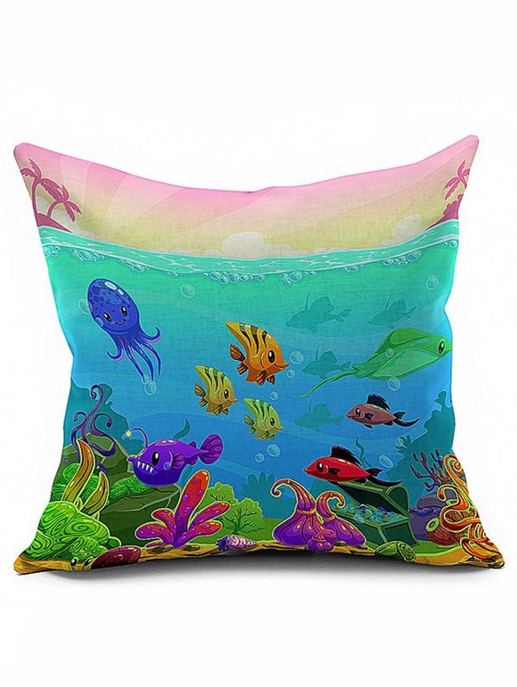 Taie d'oreiller ou coussin décoratif  imprimé d'animanx marins - multicolore 