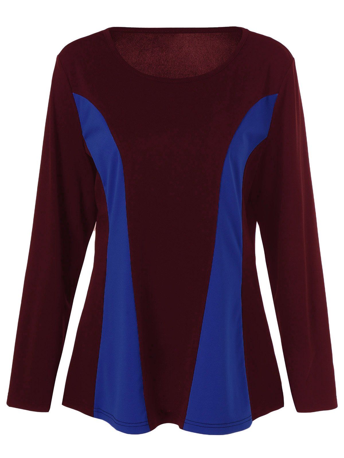 

Plus Size Long Sleeves Color Block T-Shirt, Blue and red