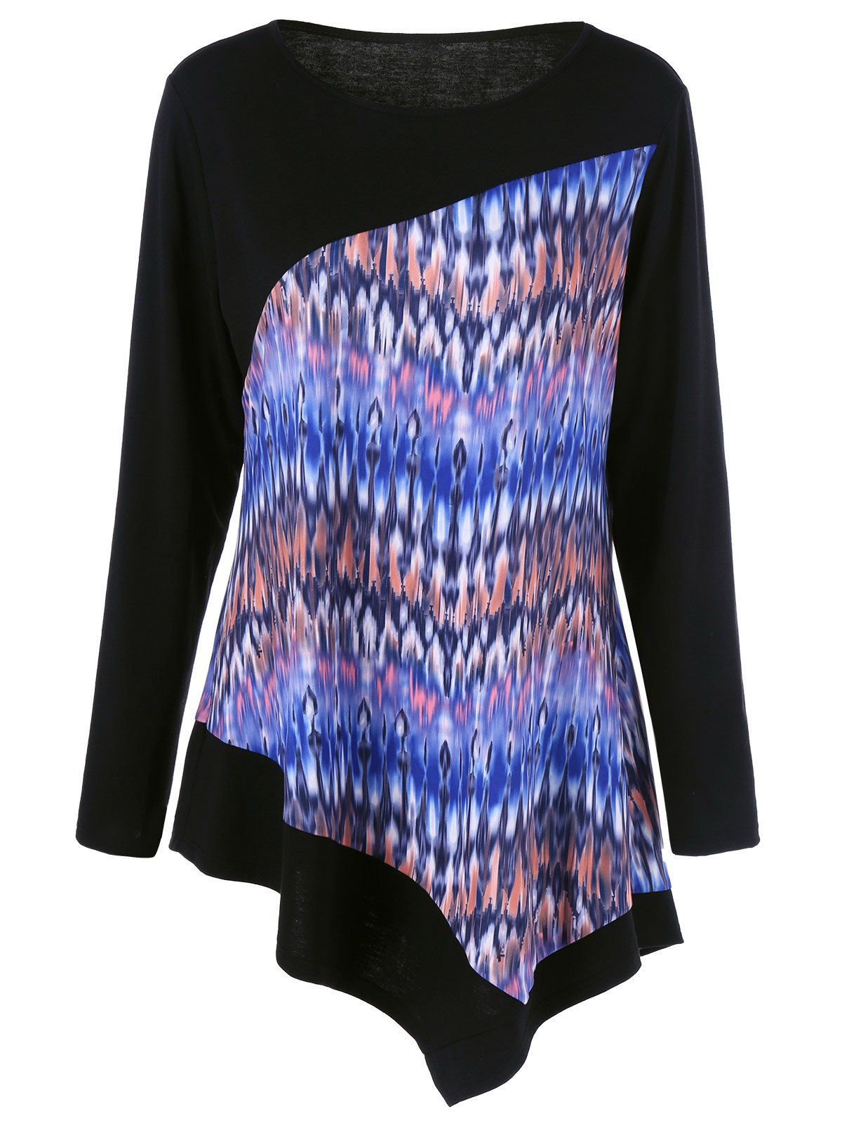 

Plus Size Tie-Dye Asymmetric T-Shirt, Black