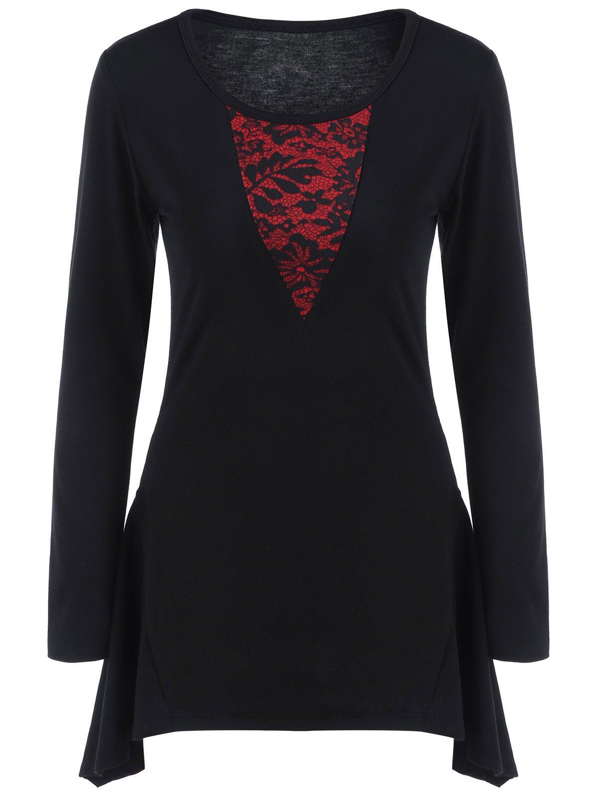 

Tiny Floral Trim Asymmetrical T-Shirt, Red with black