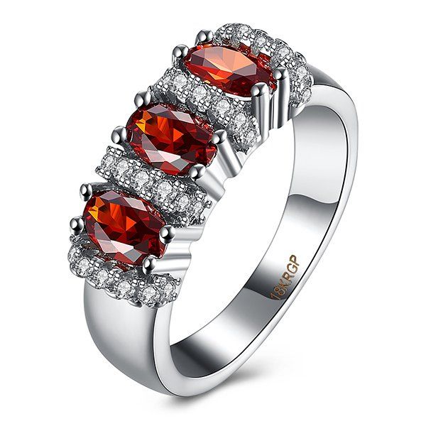 

Rhinestone Circle Faux Ruby Ring, Red