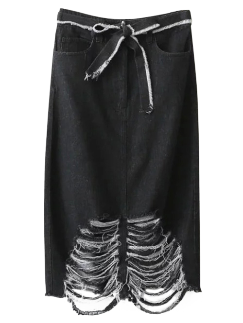 

Ribbed Denim Skirt, Black