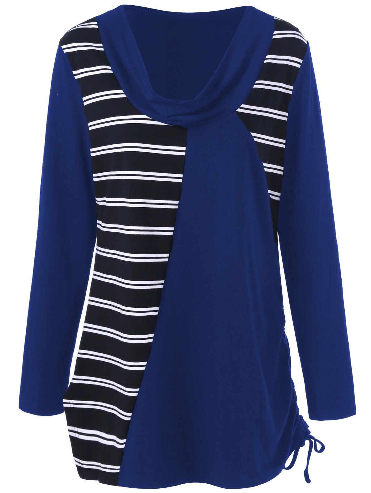 

Plus Size Cowl Neck Striped Tunic T-Shirt, Deep blue