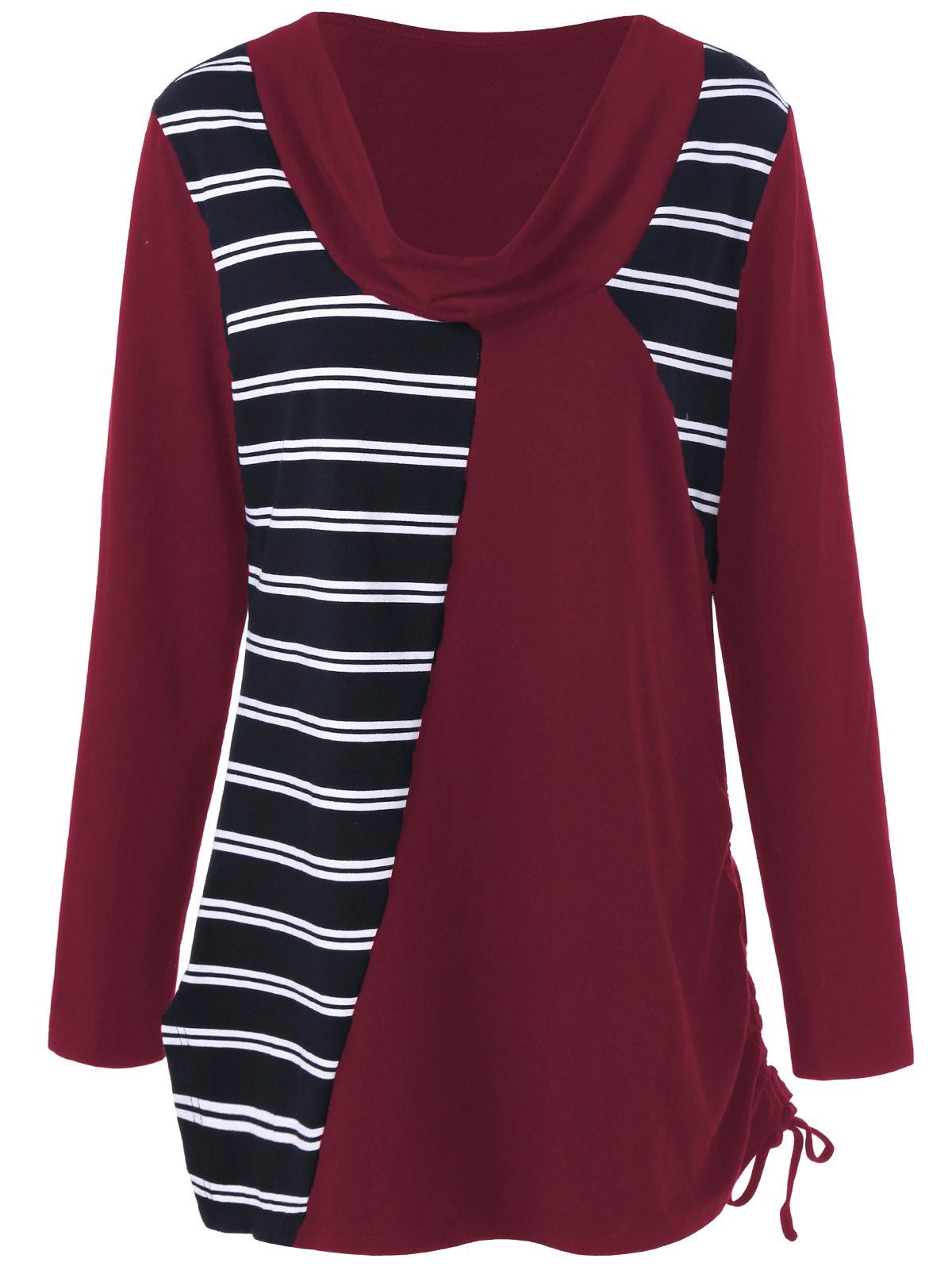 

Plus Size Cowl Neck Striped Tunic T-Shirt, Deep red