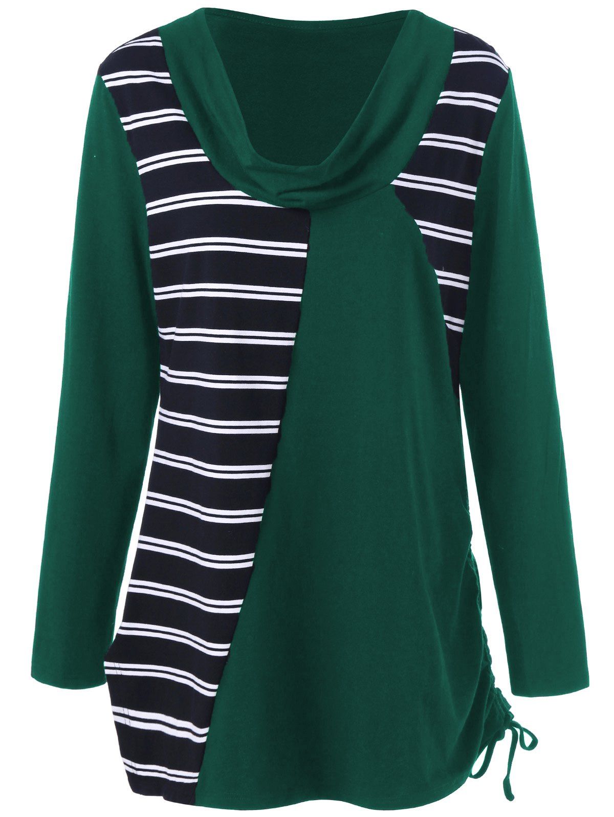 

Plus Size Cowl Neck Striped Tunic T-Shirt, Green
