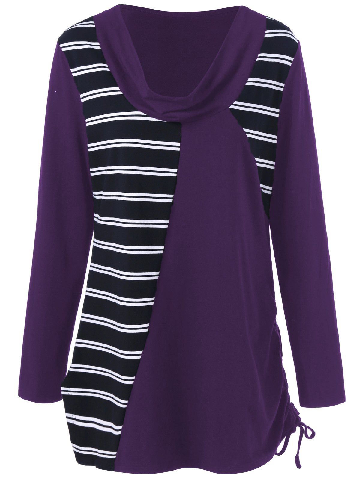 

Plus Size Cowl Neck Striped Tunic T-Shirt, Purple