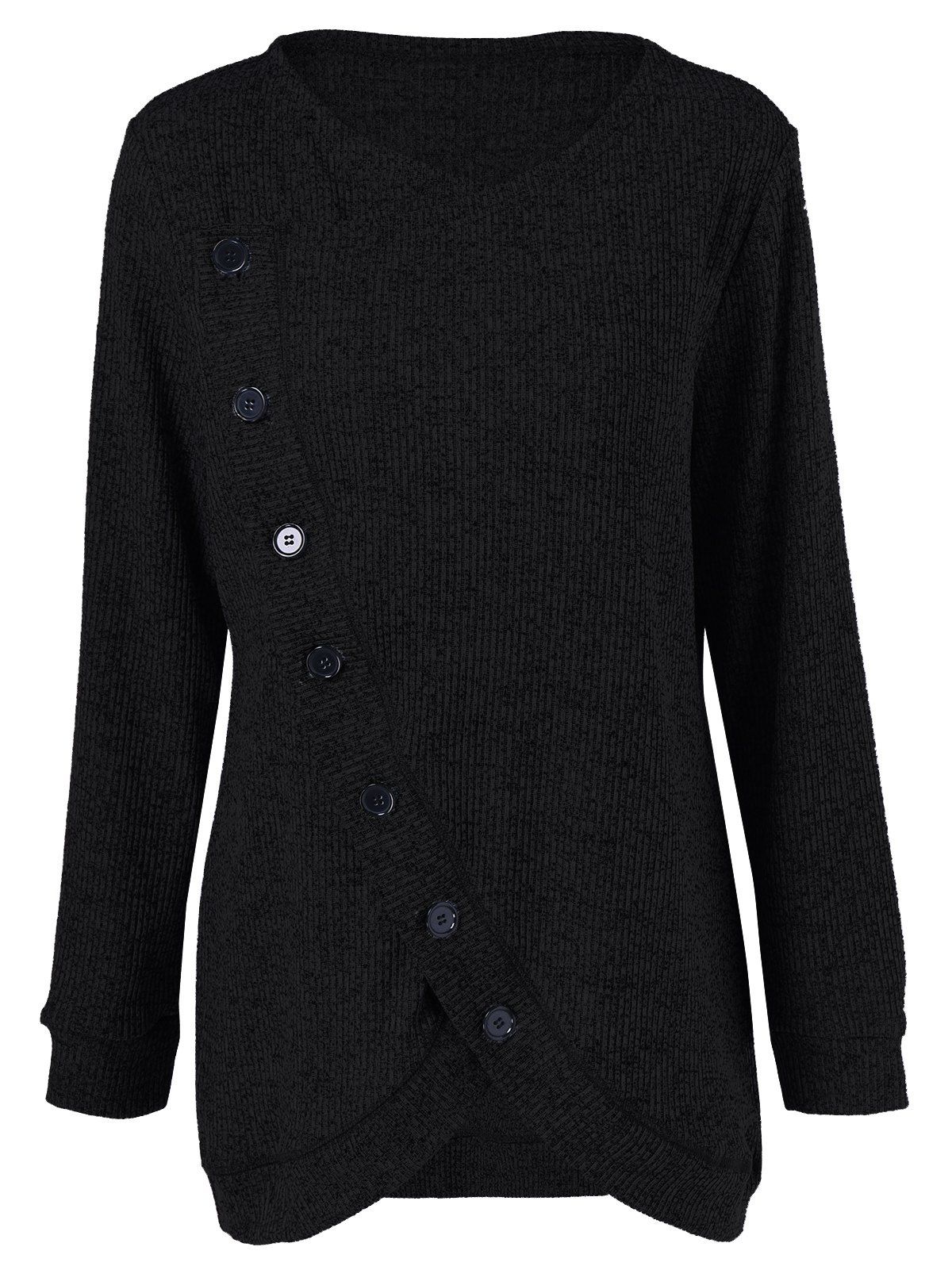 

Long Sleeve Plus Size Button Up Overlap Cardigan, Black