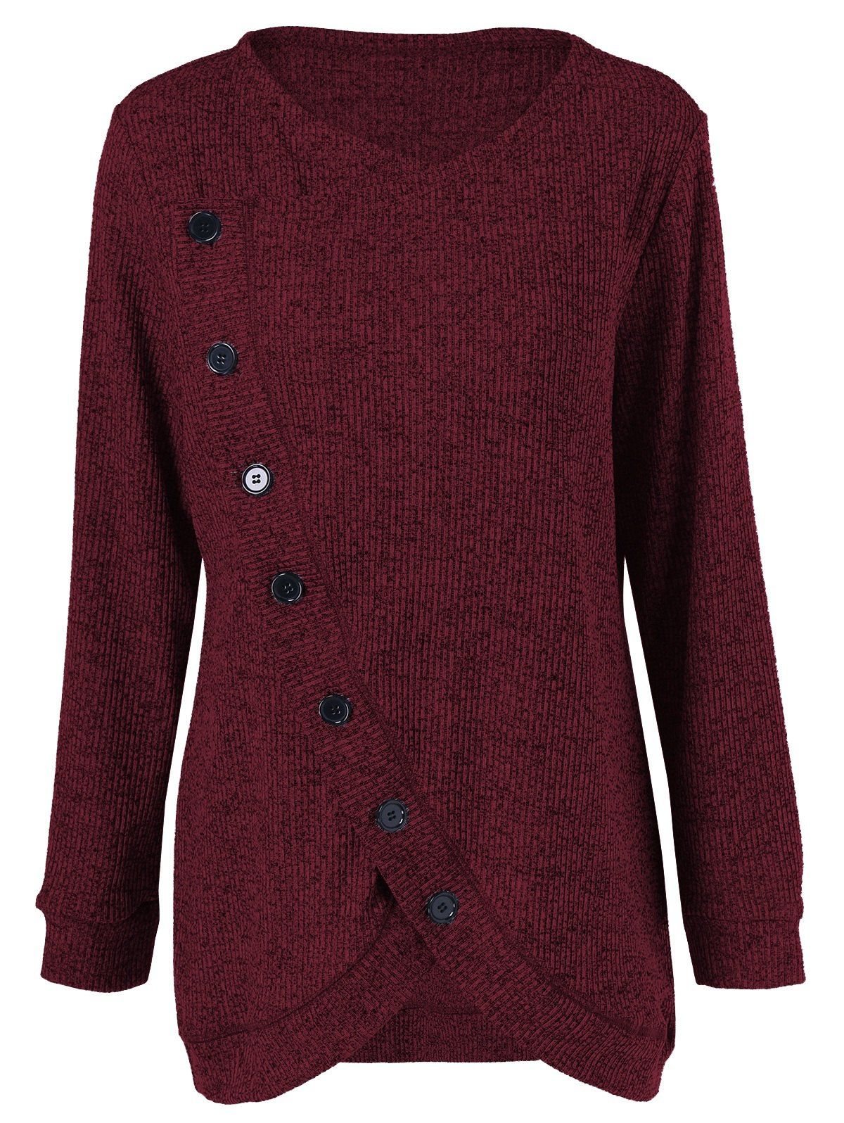 

Long Sleeve Plus Size Button Up Overlap Cardigan, Dark red