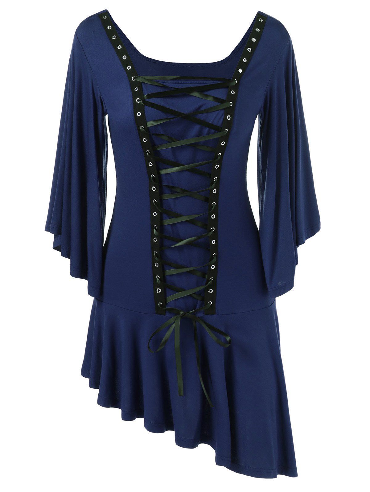 

Lace-Up Asymmetrical T-Shirt, Cadetblue