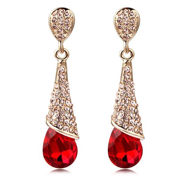 

Rhinestoned Teardrop Fake Crystal Drop Earrings, Red