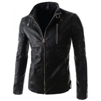 Buy Skull Buckle Embellished Zippered Men's Faux Leather Jacket at ...