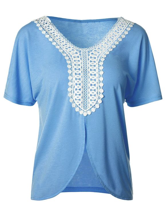 T-shirt fendu en crochet à manches raglan - Bleu S