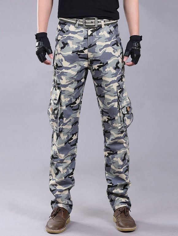 Pantalon cargo zippé avec poches de camouflage - Bleu 28