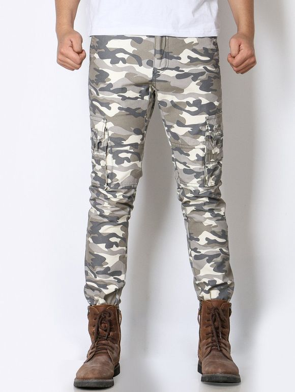 Pantalon cargo zippé agrémenté poche de camouflage - Gris 38