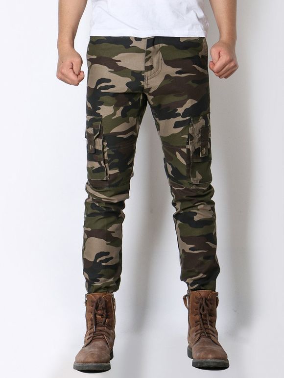 Pantalon cargo zippé agrémenté poche de camouflage - Vert Armée 28