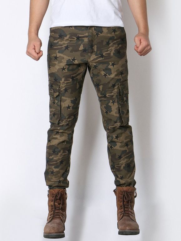 Pantalon cargo zippé agrémenté poches de camouflage - Vert 28