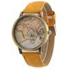 Montre en quartz imprimée de carte mondiale avec bracelet en cuir faux - Jaune 