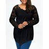 Blouse Grande Taille Tunique à Panneau en Dentelle Manches Longues - Noir 5XL