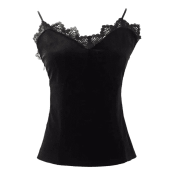 [17% OFF] 2021 Cami Velvet Lace Insert Tank Top In BLACK | DressLily