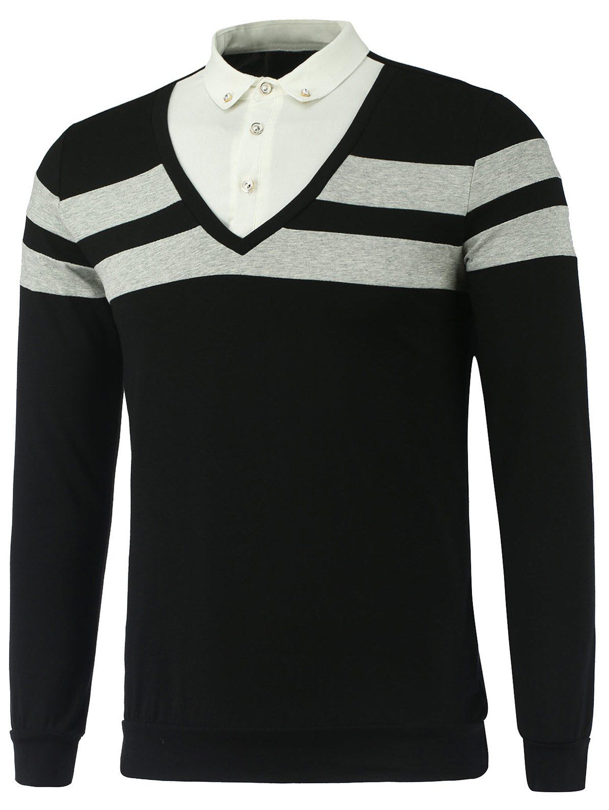 

Contrast Panel Shirt Collar Sweatshirt, Black