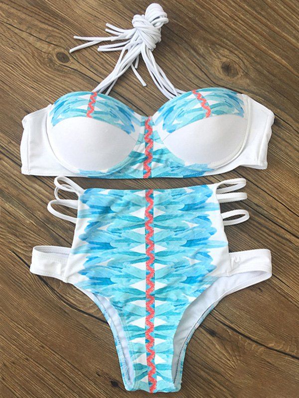 

Strappy High Waisted Printed Bikini Set, Blue