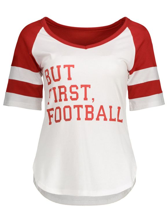 T-shirt court devant et long derrière imprimé lettre football - Rouge M