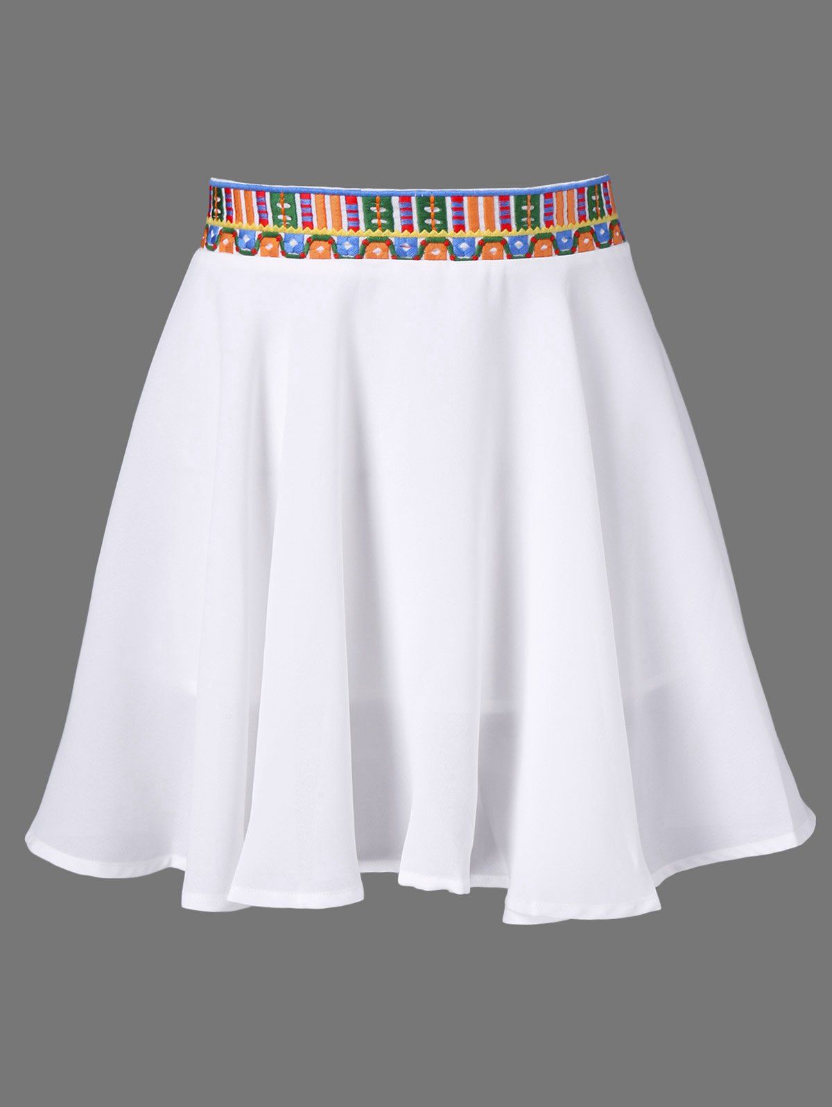

Embroidered Elastic Waist Skirt, White