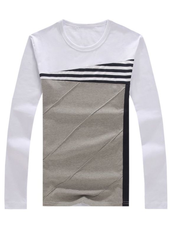 T-shirt motif rayures et blocs de couleurs ras du cou - Blanc 3XL
