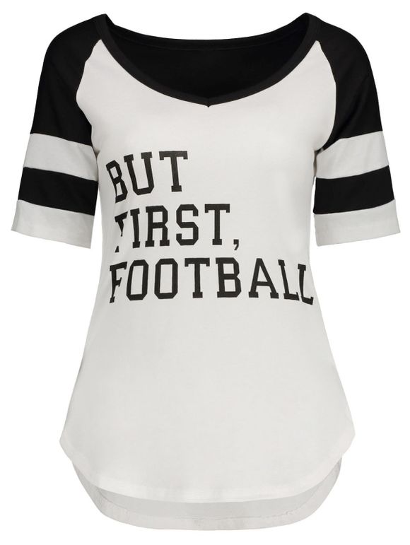 T-shirt court devant et long derrière imprimé lettre football - Blanc et Noir S