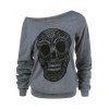 Sweat-shirt d'Halloween  Grande Taille à Épaules Dénudées Imprimé Crâne - Gris 5XL